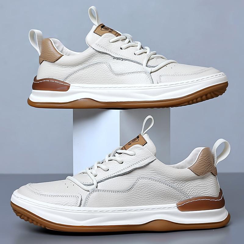 Fashion Men's Genuine Leather Casual Sneakers Top Grain Cowhide Platform Sole Breathable Comfortable Clown Style Fashion Derby Shoes