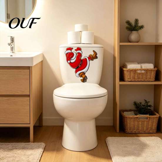 Waterproof PVC Commode Art Christmas Toilet Sticker, Funny Santa Claus Seat Decal, Creative Home Decorations Holiday Bathroom Wall Decor for