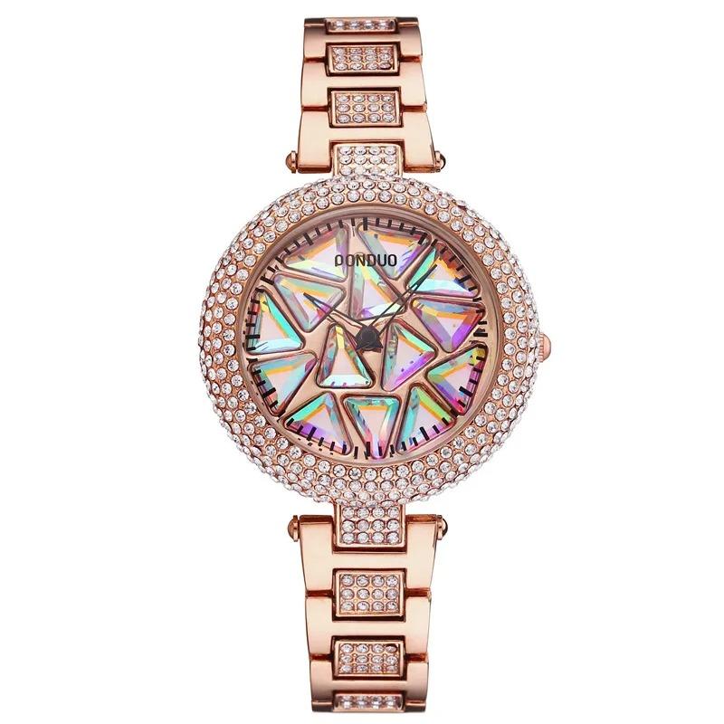 UTHAI CQ199 Colorful Gemstone Rotating Dial Full Diamond Women's Watch Casual Business Fashion Waterproof Alloy Quartz Watch