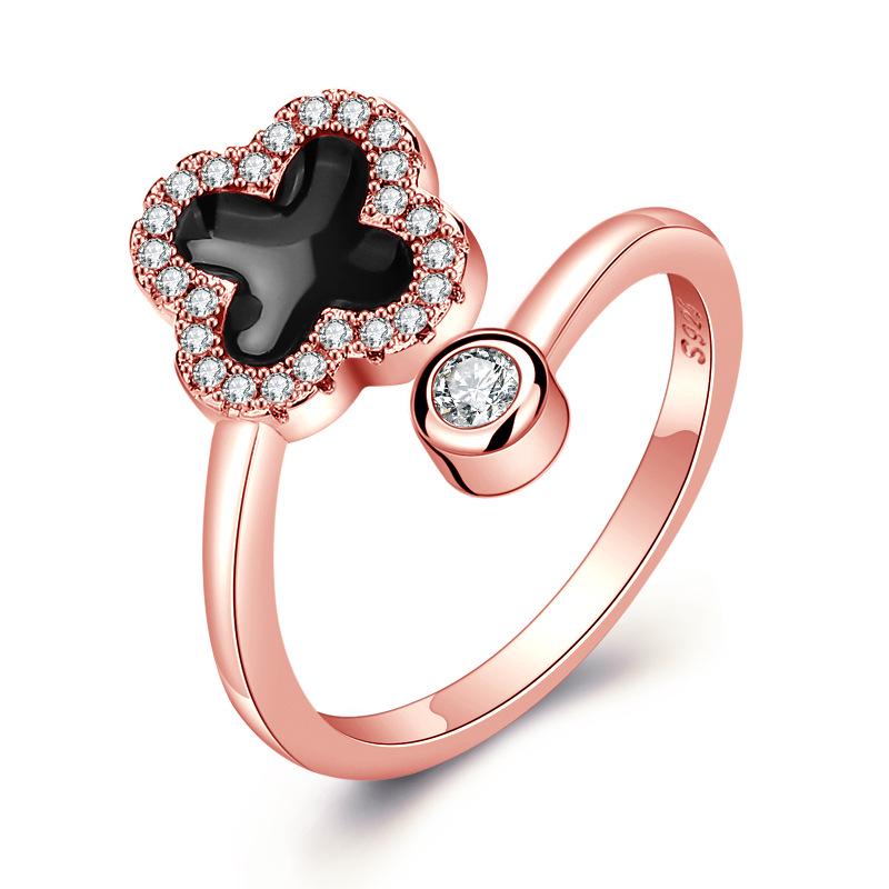 Кольцо с четырьмя листами клевера, циркониевое капающее масляное кольцо на палец, маленькое, свежее, удачное женское кольцо с открытым регулируемым размером