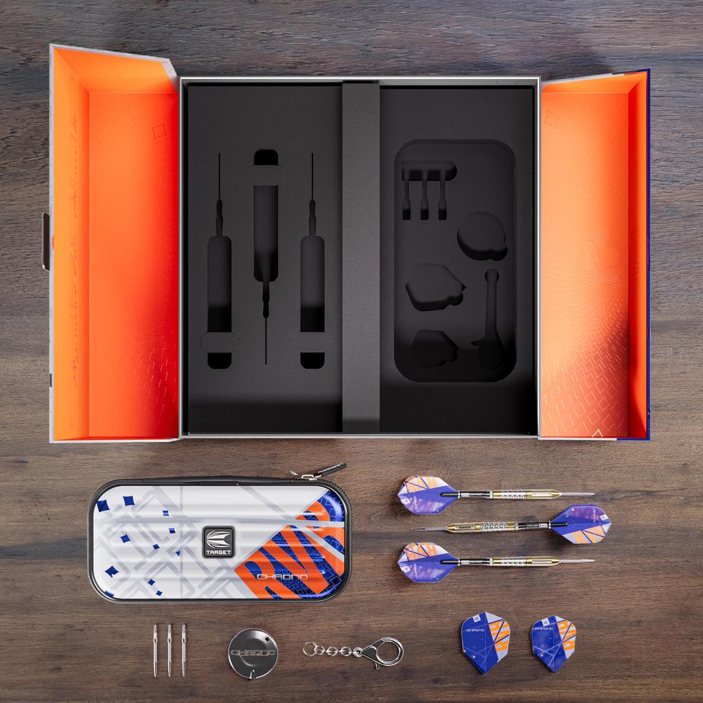 Target Дартс Raymond Van Barneveld Chrono Стальной наконечник Swiss Point Вольфрамовый дартс 23 г Включает кошелек Tacoma для хранения дартса, дополнительные дротики, швейцарские очки для дартса