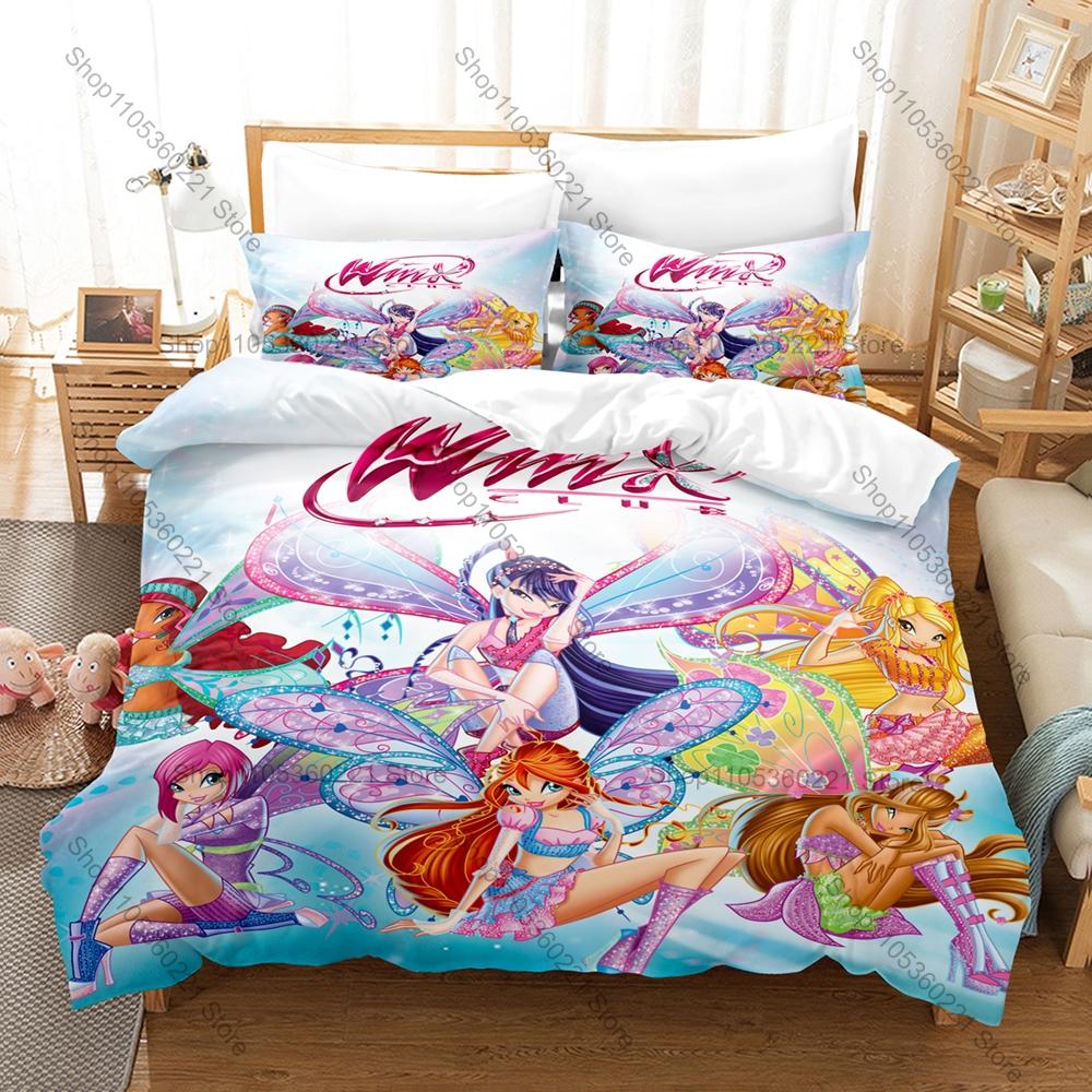 Постельное белье с принтом W-Winx, 3 предмета, мягкое, дышащее, пододеяльник и наволочки, модное домашнее постельное белье, декор