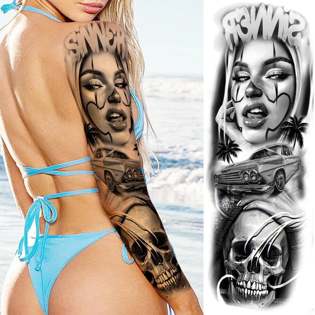 1 Sheet Full Arm Robber Gangster Temporary Tattoos For Men Women Waterproof Tatoo Sleeve Realistic Bad Guy Fake Tattoos Sticker