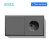 BSEED EU Large Button Wall Switches 1/2Gang 2Way 16A Wall Power Sockets Dual USB Phone Charge Port 5V Gray Home E-Series