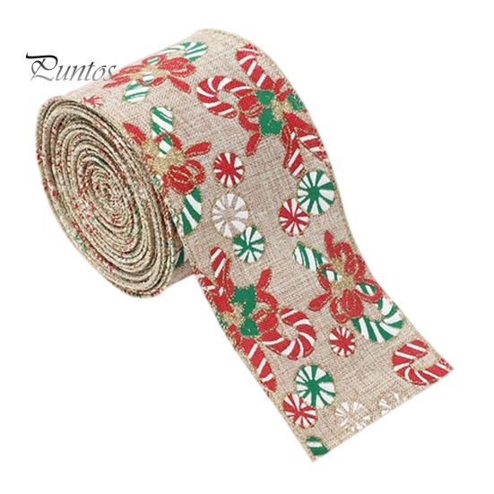 Burlap Christmas Ribbon 1 Roll Ribbon, Faux Linen Wired with Snowman Farmhouse Tree Decor Truck Floral Print, Gift Wrapping Craft Supply for