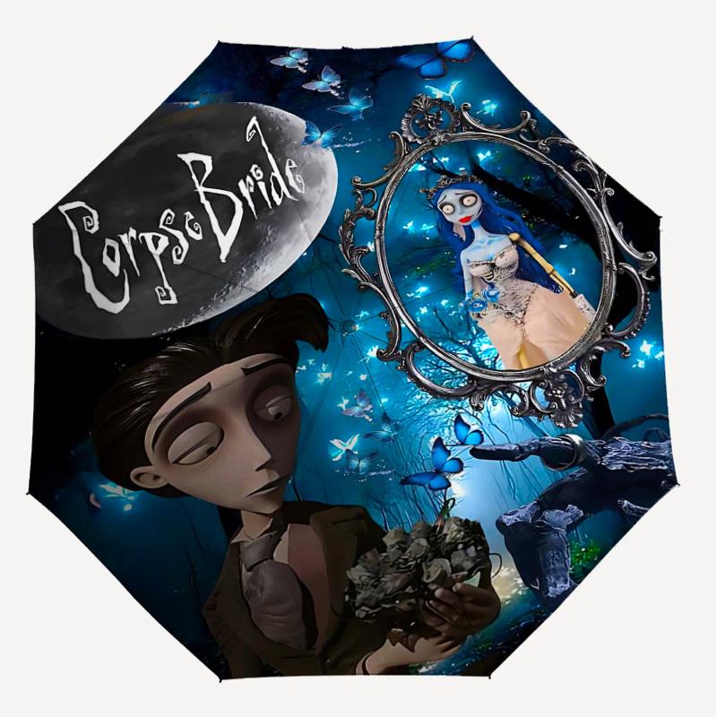 1pc Corpse Bride Automatic Open/Close Umbrella Compact Folding Umbrella with 8-Rib Shaft lightweight esign, for Women/Men1182A