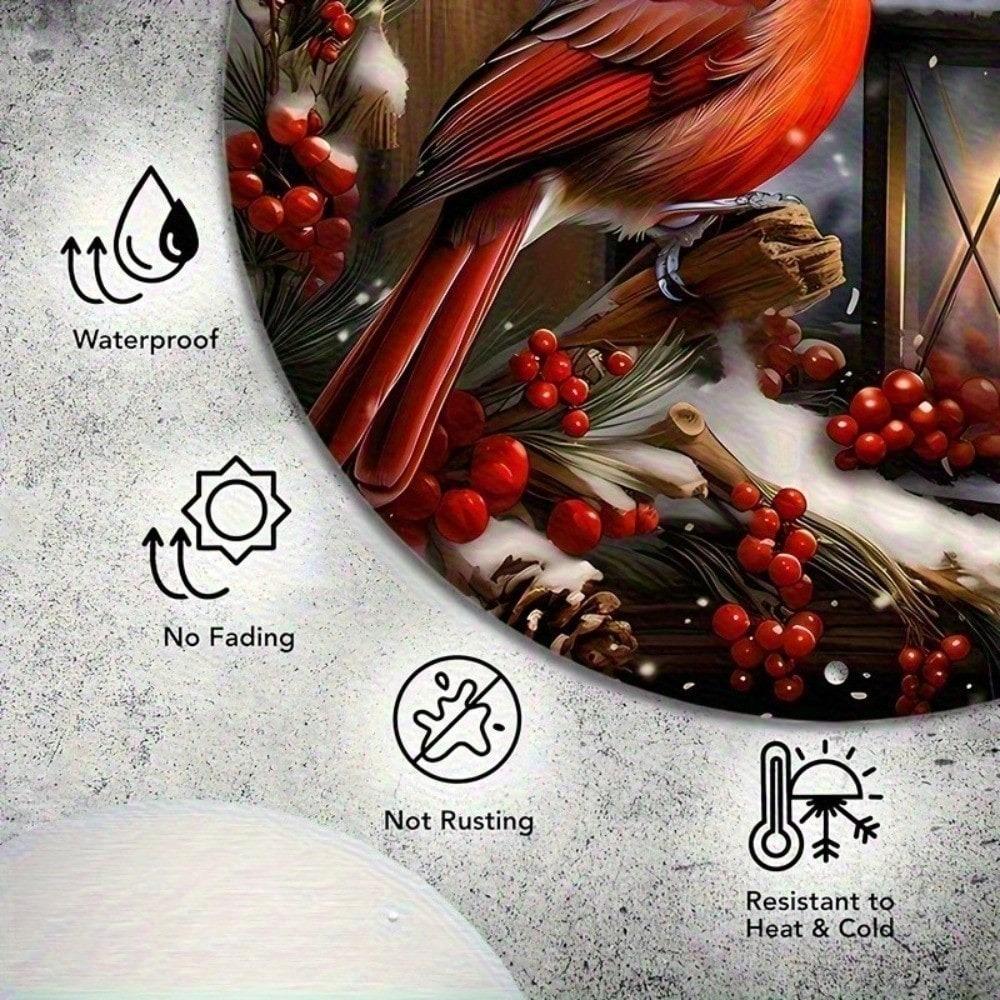 Винтажная металлическая жестяная табличка Красный кардинал Зимний венок Масляная лампа Ретро Декор стены для дома Бара Кафе Деревенский