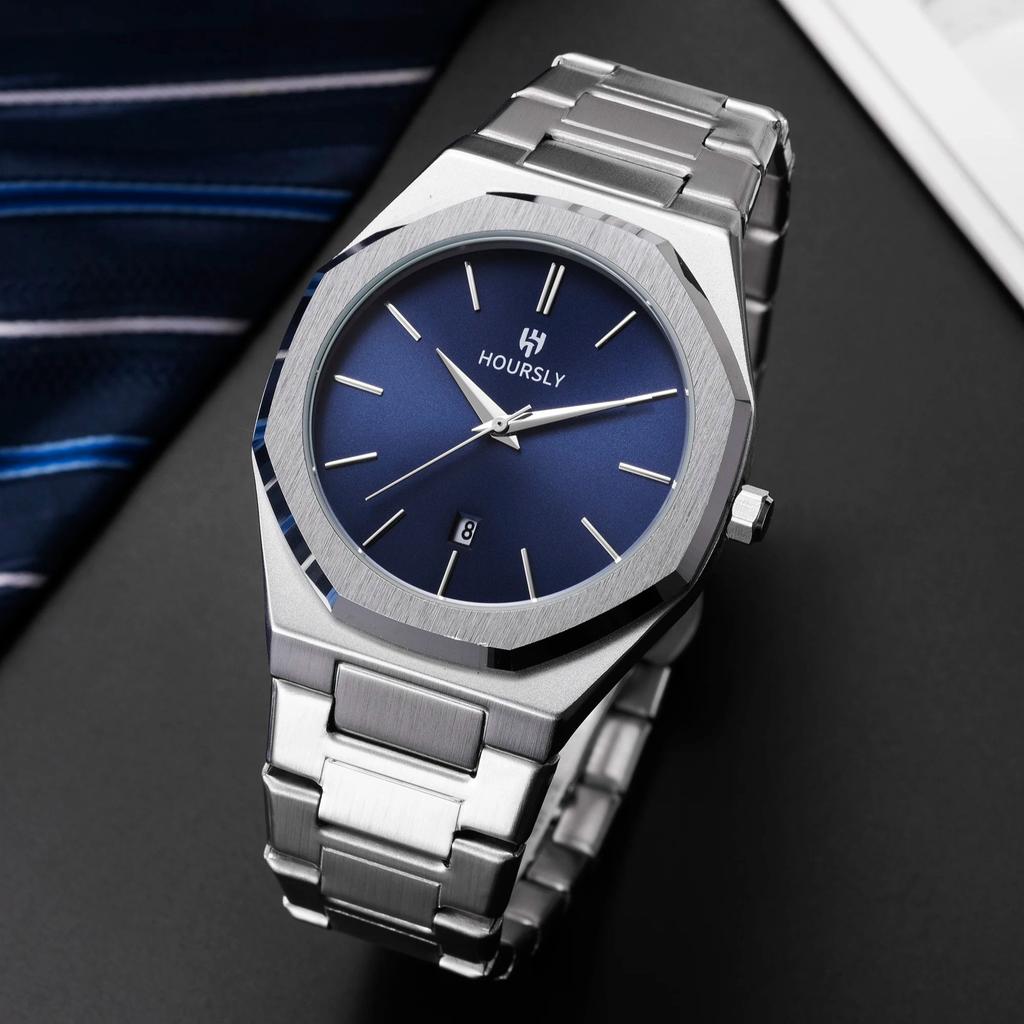 Роскошные персонализированные мужские часы, ремешок из нержавеющей стали, водонепроницаемые, с круглым календарем, кварцевые, простой циферблат, деловая мода