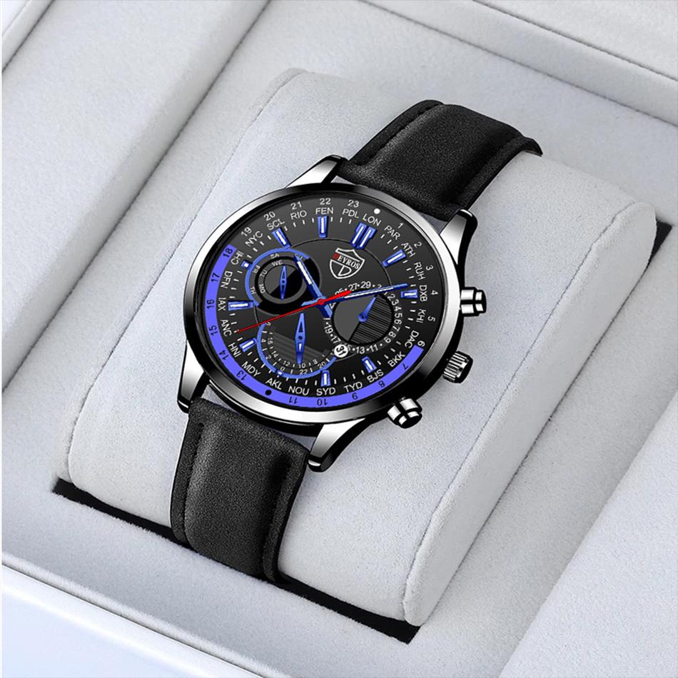 Модные мужские часы класса люкс для мужчин, деловые кожаные кварцевые наручные часы, мужские повседневные спортивные часы с браслетом и светящимися часами