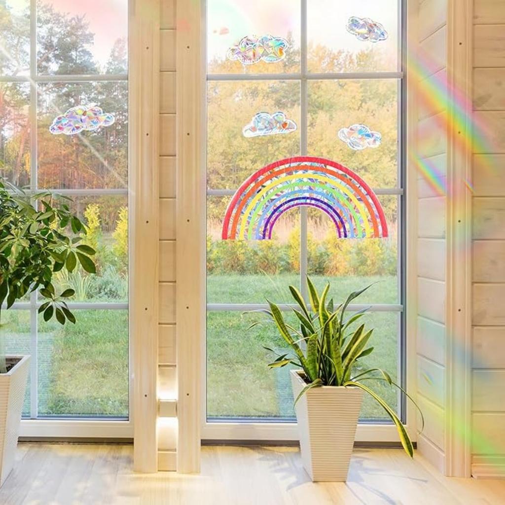 Наклейки Suncatchers, наклейки на окна в виде радужных облаков, 6 шт., неклейкие призматические виниловые наклейки, противоударные наклейки на окна для домашнего декора, оконная пленка, стекло