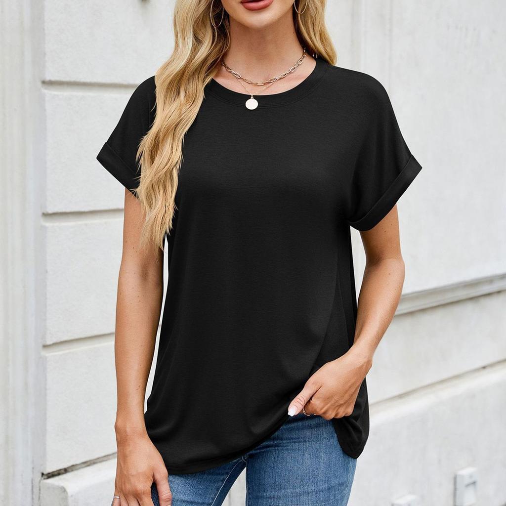 Женская модная однотонная футболка с круглым вырезом и коротким рукавом