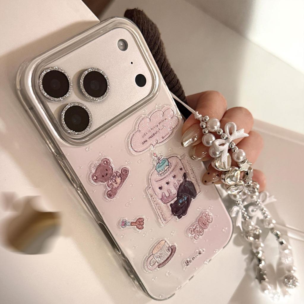 Мечтательный фиолетовый блестящий мишка Чехол для iPhone с браслетом (Совместимо с iPhone 11-17 Pro Max)