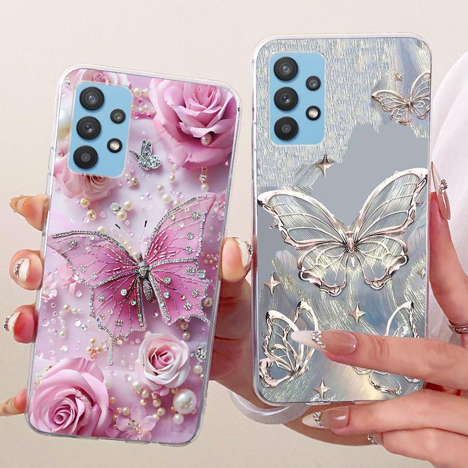 For Samsung Galaxy A32 4G 5G Samsung A33 5G A325F Phone Case Bow Pattern Colorful Butterfly Flower Soft Clear Silicone Casing