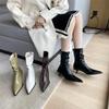2025 A/W Women's British Style Pointed Toe Stiletto Mid-Calf Ankle Boots with Back Zipper