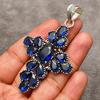 Blue Sapphire Gemstone Cross Shape Pendant : 925 Sterling Silver Handmade Jewelry Pendant