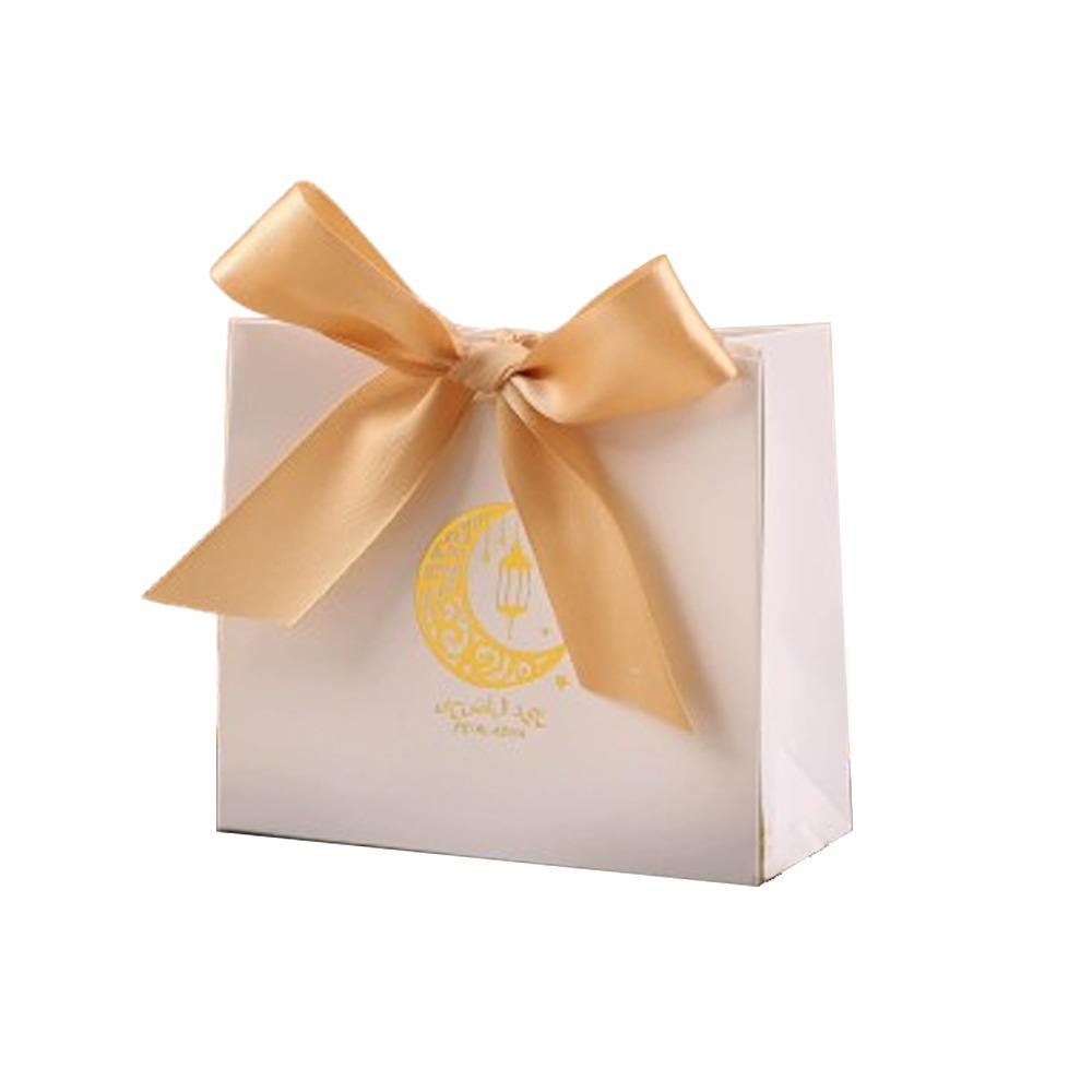 10pcs Party Supplies Silk Ribbon Eid Mubarak Gift Box Paper Moon Star Gift Packaging Box Unique DIY Candy Bags Family Party