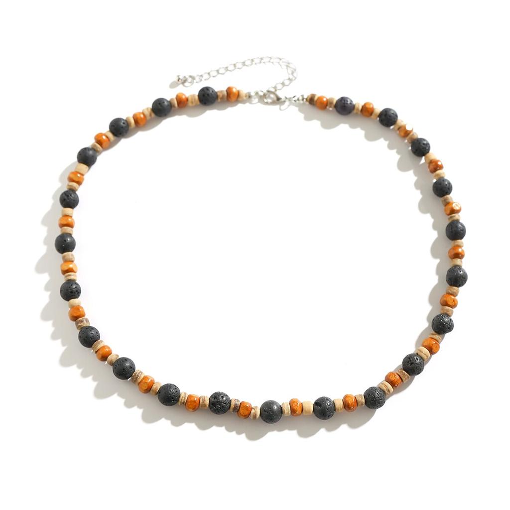 Retro Boho Wood Bead Stone Chain Necklace for Men Punk Simple Short Clavicle Choker Y2K Accessories Fashion Jewelry Gift Party