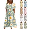 Женское струящееся платье миди в стиле бохо с цветочным принтом, повседневное свободное летнее платье с коротким рукавом для пляжного отдыха и карманами