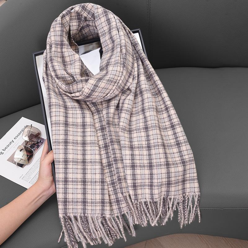 Scarf Women'S Premium Cashmere Color Plaid Warm Plaid Shawl