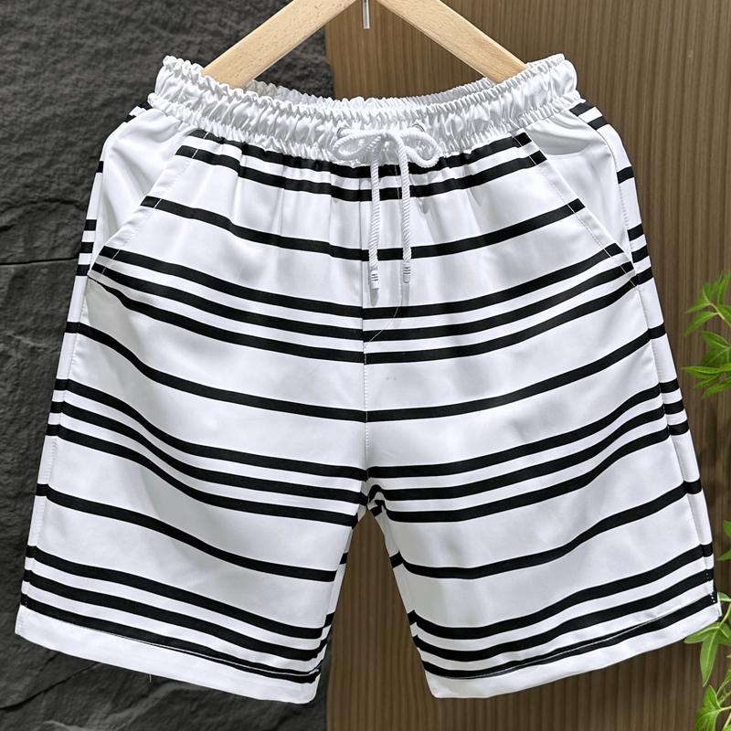 Plus Size M-7XL Casual Shorts Summer Men Clothes Elastic Waist Summer Stripe Shorts