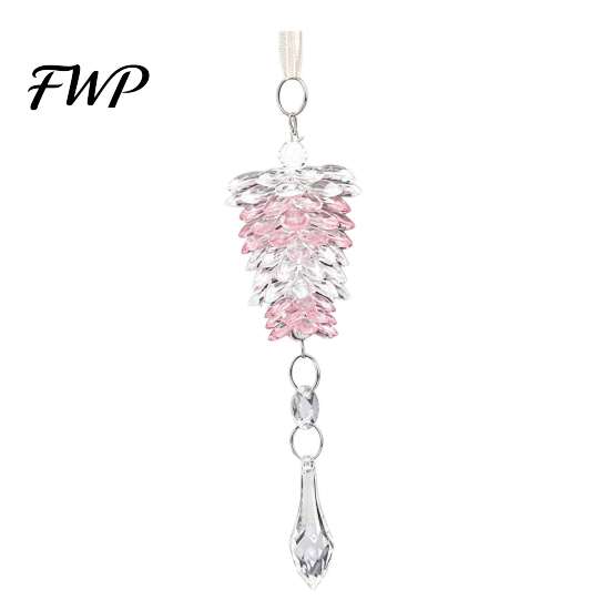 Reusable Holiday Home Decor Acrylic Pine Cone Pendant with Faux Crystal Drop, Christmas Tree Garland Hanging Ornaments, Transparent Gradient