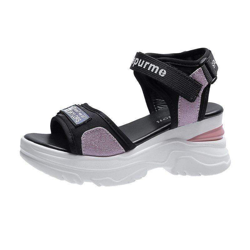 Новые летние женские босоножки на толстой подошве с танкеткой Повседневные босоножки на танкетке, увеличивающие рост Универсальные босоножки