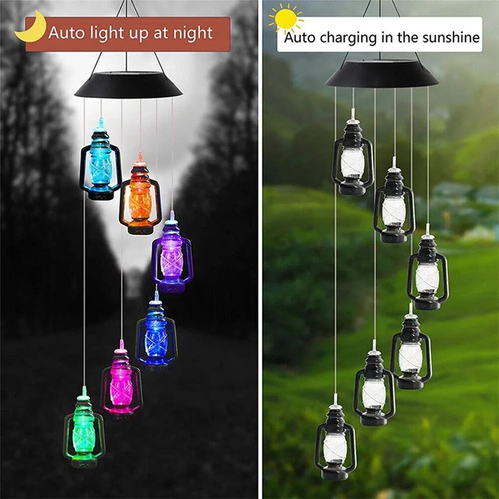 Solar Wind Chimes Vintage Bottle Color-Changing Light Mobile Hanging Chimes Gifts for Mom Teacher Garden Decoration Waterproof