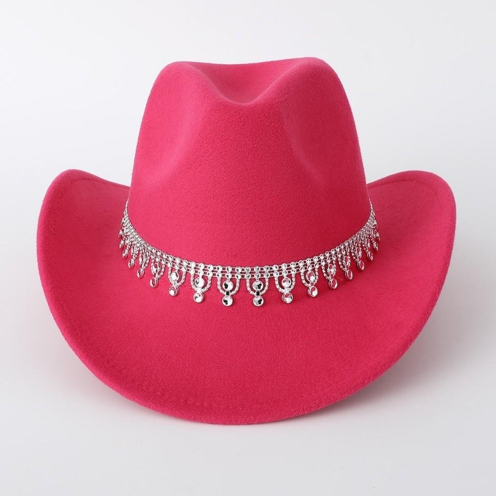 Sparkling Felt Fedora Hat Rhinestone Decoration Top Hat Classic Western Cowboy Hat Outdoor Riding