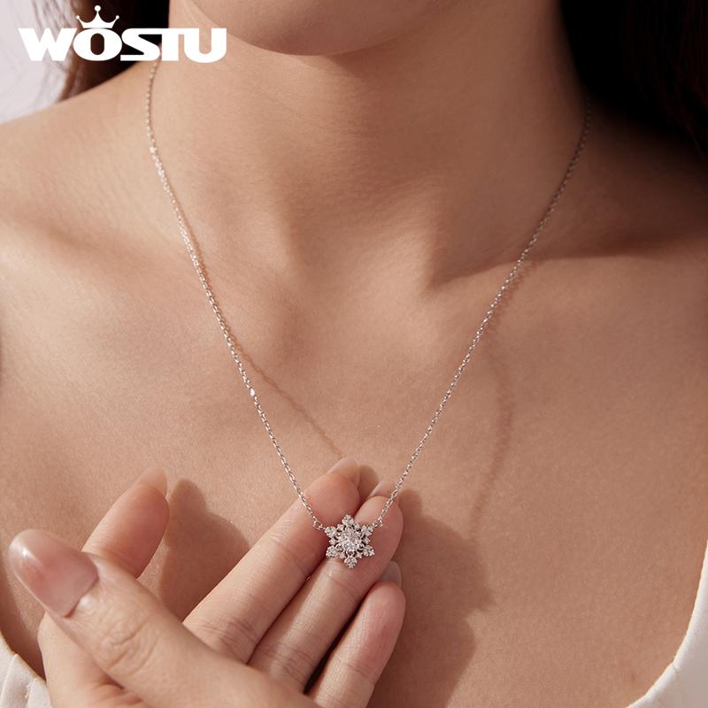 925 Sterling Silver Snowflake Jewelry Necklace Earrings Ring For Women Sparkling Cubic Zirconia 3-Piece Gift Set for Women Xmas