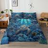 4-Piece Bed Sheet Set For Sea Turtles, Including 1 Flat Sheet, 1 Extra-Large Flat Sheet, 2 Pillowcases (Blue Tone, Seaside View)