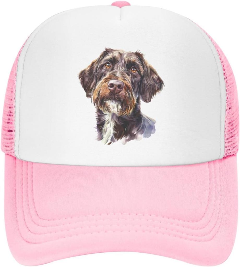 Wirehaired Pointing Griffon Dog Watercolor Print Mesh Trucker Hat Adjustable Baseball Cap Casual Snapback for Men Women