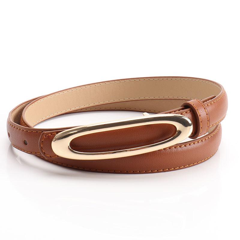 Women's Slim Belt Gold Oval Buckle Simple Versatile Decorative Thin Waistband for Dress Jeans Korean Style 1pcs