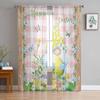 Easter Window Sheer Curtains for Bedroom Living Room Easter Egg Easter Bunny Spring Flower Chiffon Voile Sheer Drapes Curtain
