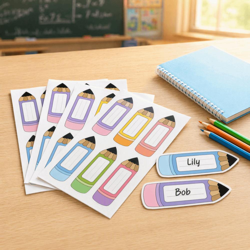 20 Sheets Cartoon Pencil Name Label Sticker Self Adhesive Blank Name Label Classroom
