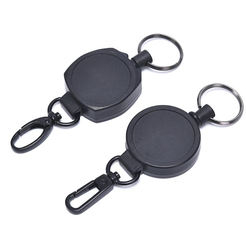 Badge Reel Pull Keychain Retractable Id Holder Security Card Clip Key Ring Black