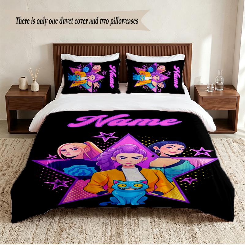 HUNTRIX Personalized Custom Name 3‑Piece Bedding Set Soft Duvet Cover Set For Bedroom Home Decor