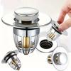 Universal Rebound Filter Basin Drain Plug Pop-up Chrome Sink Filter with Hair Catcher Bathroom Sink Drain Stopper
