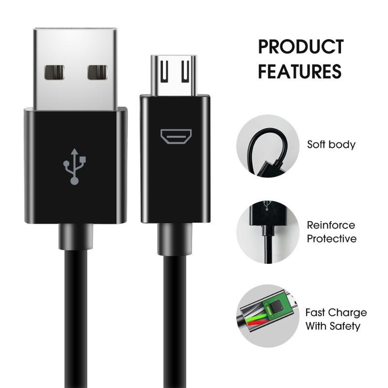 Универсальный кабель для передачи данных Micro USB 1 м / 2 м / 3 м Порт Micro USB для телефонов Android Стандартная головка Перезаряжаемый Длинный парашютный кабель