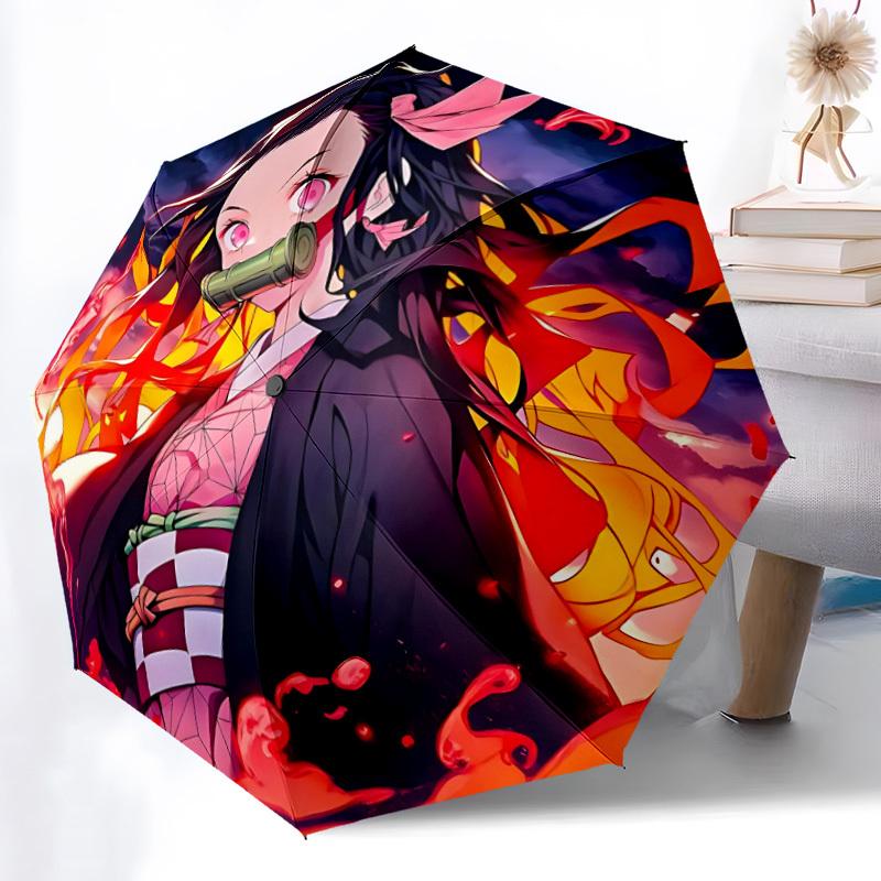 1PC Demon Slayer: Kimetsu no Yaiba Automatic Folding Umbrella, Sturdy And Durable Automatic Folding Umbrella with 8 Ribs, a0911025