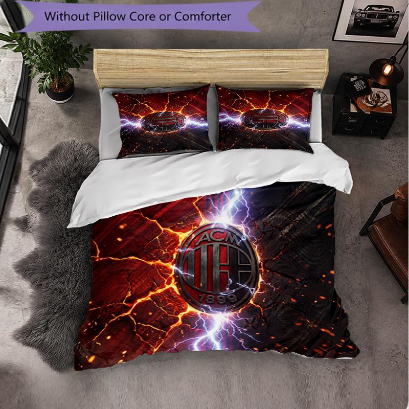 AC Milan Pattern 3 Pieces Bedding Set Soft Microfiber Duvet Cover with Pillow Cases for Bedroom
