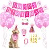 Pet Birthday Set with Golden Sequins Hat Bandana Birthday Party Banner Decoration Bow Tie Cat Dog Toys Festive Party Accessories