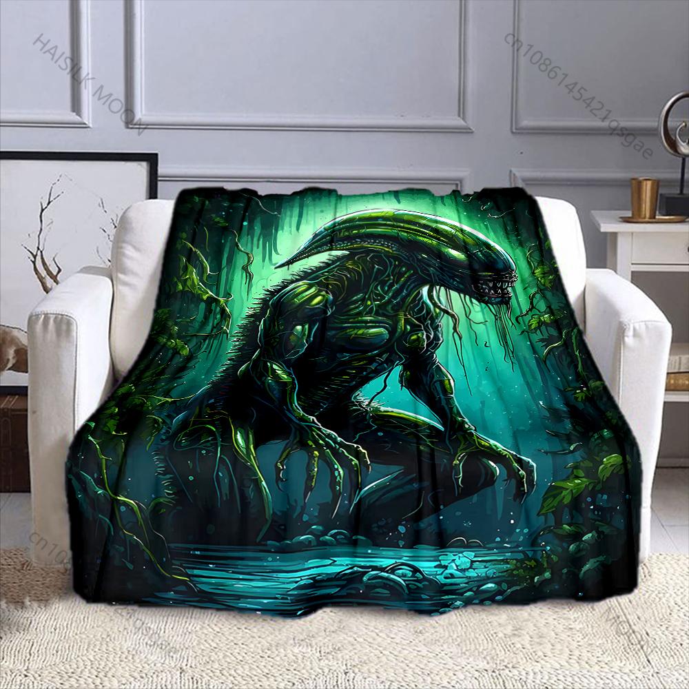 1PC Alien creature standing in forest printed blanket all seasons multi-purpose blanket suitable for sofa, camping, travel, car