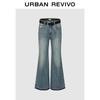 UR Women's Washed Flared Denim Jeans with Belt Ornament