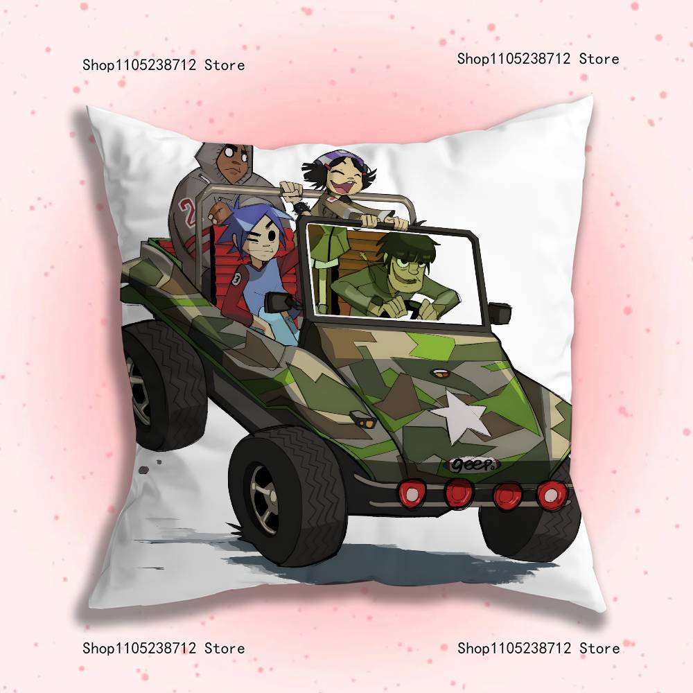 G-Gorillaz Rock Band Pillow Covers Cartoon Sofa Decorative Home Double-Sided Printing Short Plush Cute Cushion Cover