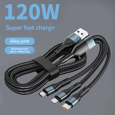 120 Вт 5A 3 в 1 USB-кабель для быстрой зарядки Type C Micro USB-кабель для передачи данных для iPhone 16 15 Realme Samsung Huawei P50 Телефон USB-кабель для зарядки