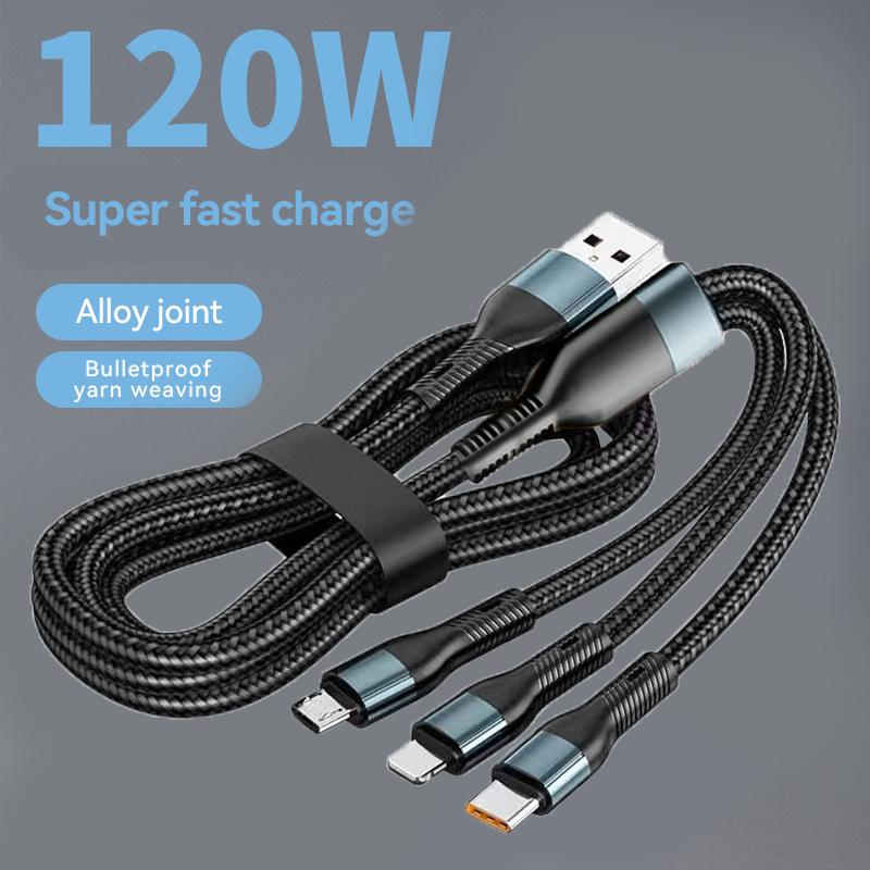 120W 5A 3 In 1 USB Fast Charging Cable Type C Micro USB Cable Data Cord For Iphone 16 15 Realme Samsung Huawei P50 Phone USB Charging Cable AVE