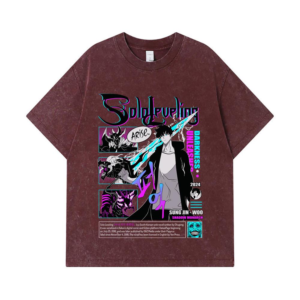 GSM Washed Tshirts Cotton Solo Leveling V Arise Print Unisex Heavy Cotton T Shirt