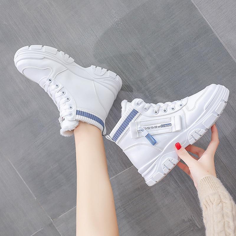 Plush Cotton Shoes for Women In Winter 2023 New High Top Boots Trendy and Versatile Student Flat Bottom Warm White Shoes