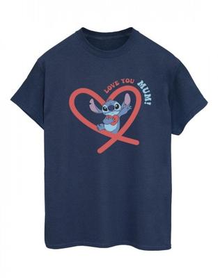 Женская/дамская футболка бойфренда из хлопка с надписью «Lilo & Stitch Love You Mum»