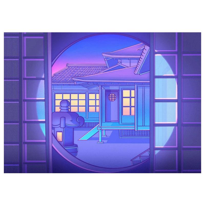 Постер в стиле 80-х Vaporwave Настенное искусство Городская ночь Улица Кошка Холст Живопись Принт Домашнее украшение Кавайная комната Декор Холст Картина